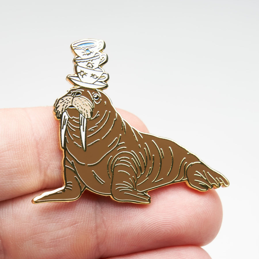 Walrus Balancing Teacups Pin