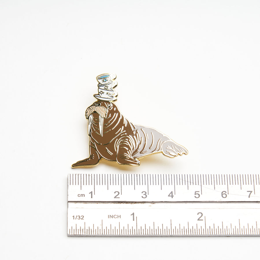 Walrus Balancing Teacups Pin
