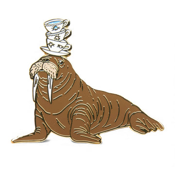 Walrus Balancing Teacups Pin