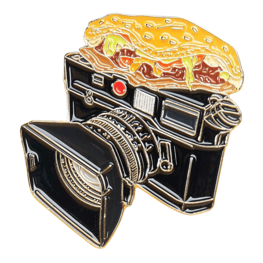 Burger on Rangefinder Camera Pin