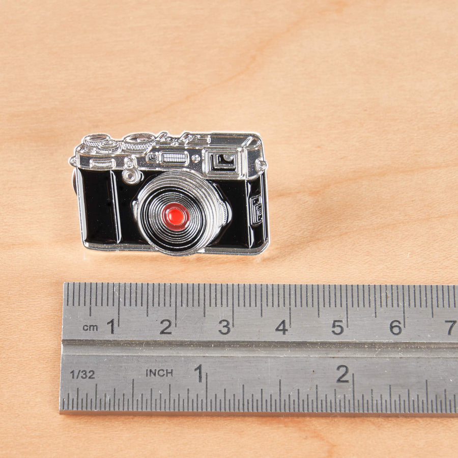 X 100 Digital Rangefinder Camera Pin #2 Chrome with Red Lens